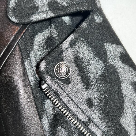 DIANE VON FURSTENBERG "THEODORA" WOOL LEATHER Grey Black MOTO JACKET Sz Med 10 - Picture 10 of 12